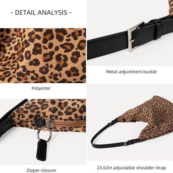 Women's Faux Suede Lightweight Shoulder Bag Leopard Print Purse Slouchy Animal T - Picture 7 of 9